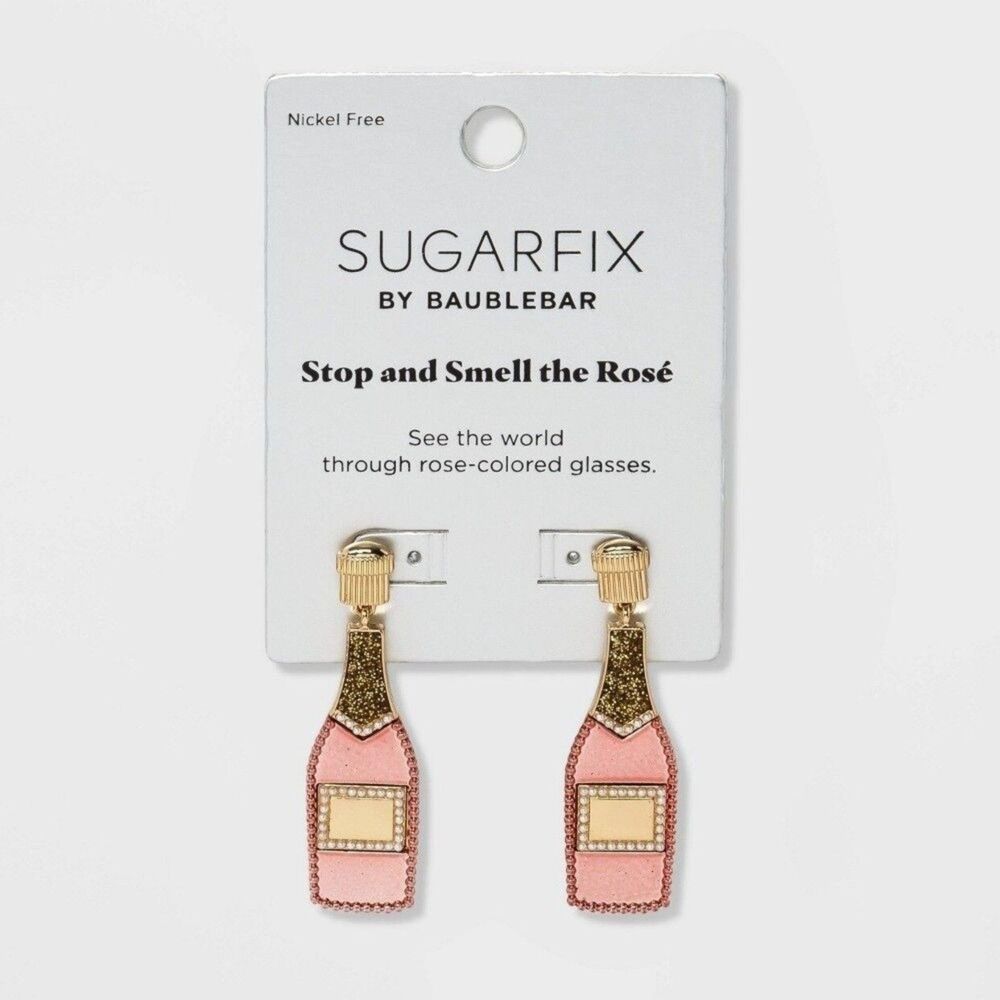 Sugarfix Stop and Smell the Rosé Earrings Wine Bottle Party Statement Earrings